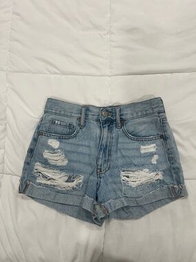 Aeropostale Light Blue Distressed Mom Denim Shorts